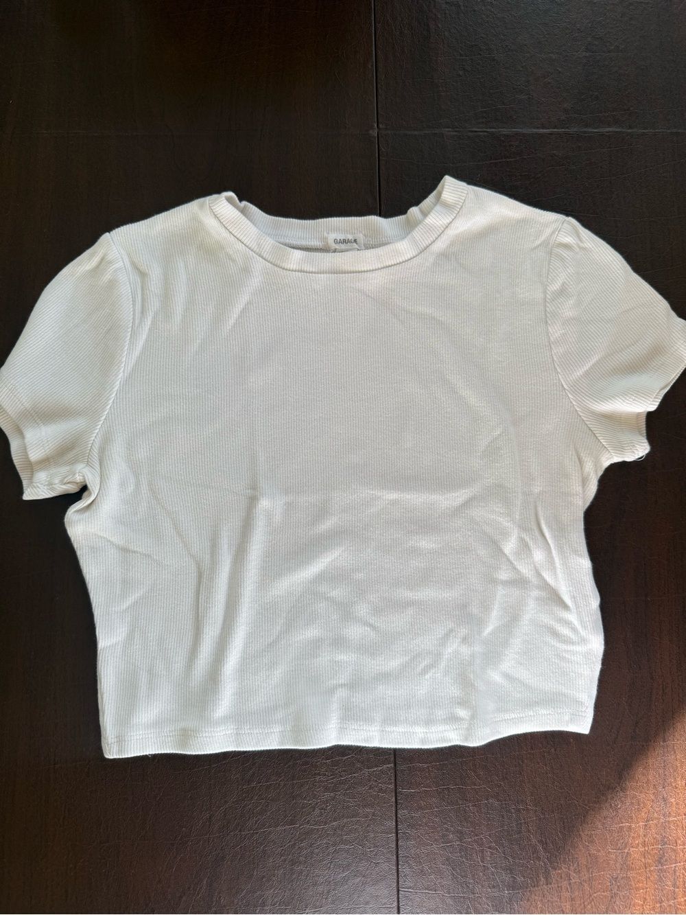 Garage White Ribbed Crop Tee